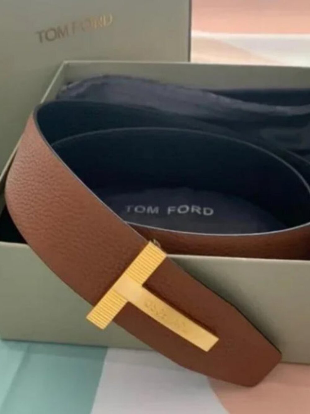 Tom Ford Brown Leather Belt 95cm - Gold Buckle with Box & Dust Bag